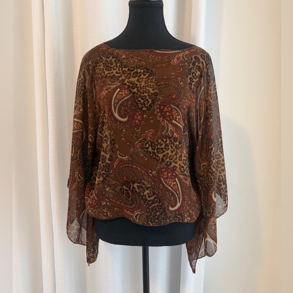 Tops - Women’s Brown Paisley & Leopard Print Blouse